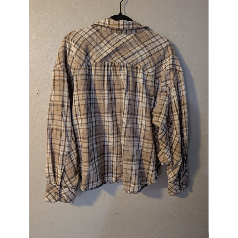 Altar'd State Plaid Flannel Shirt Women's Large Beige Brown Oversized Button Up - Picture 3 of 4